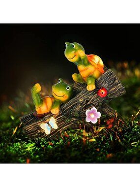 Charming Solar Garden Turtle Figurines with LED Lights - Outdoor Decor for Lawn